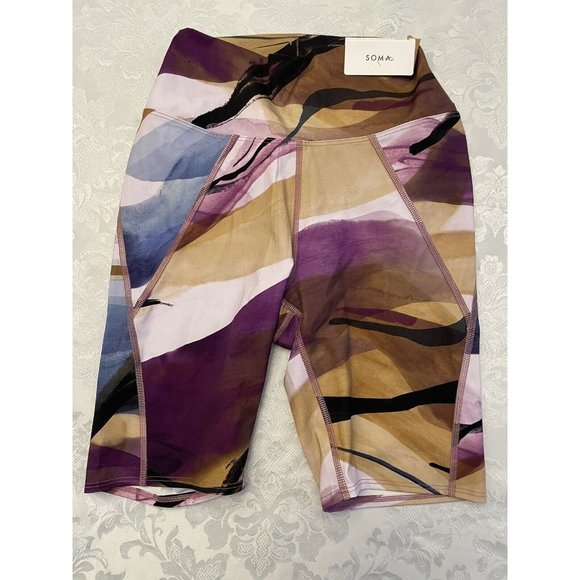 Soma 360 High Rise 8"‎ Bike Shorts Go With The Flow Purple Sz Small New W Tag - Picture 1 of 10